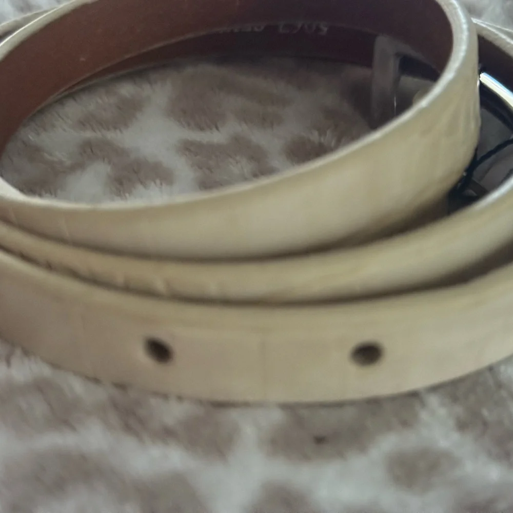 Cream Leather Belt with Silver Buckle